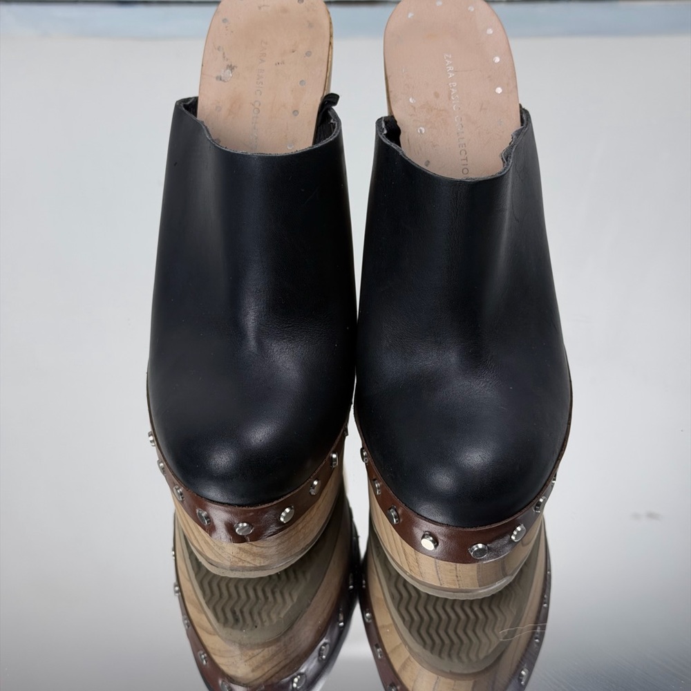 Zara Platform Leather Studded Clogs woman’s in size 39 (8, 8.5 US ) - Picture 2 of 8